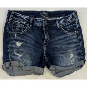 Silver Women's Dark Wash Distressed Jean Shorts Size W31 L4 1/2